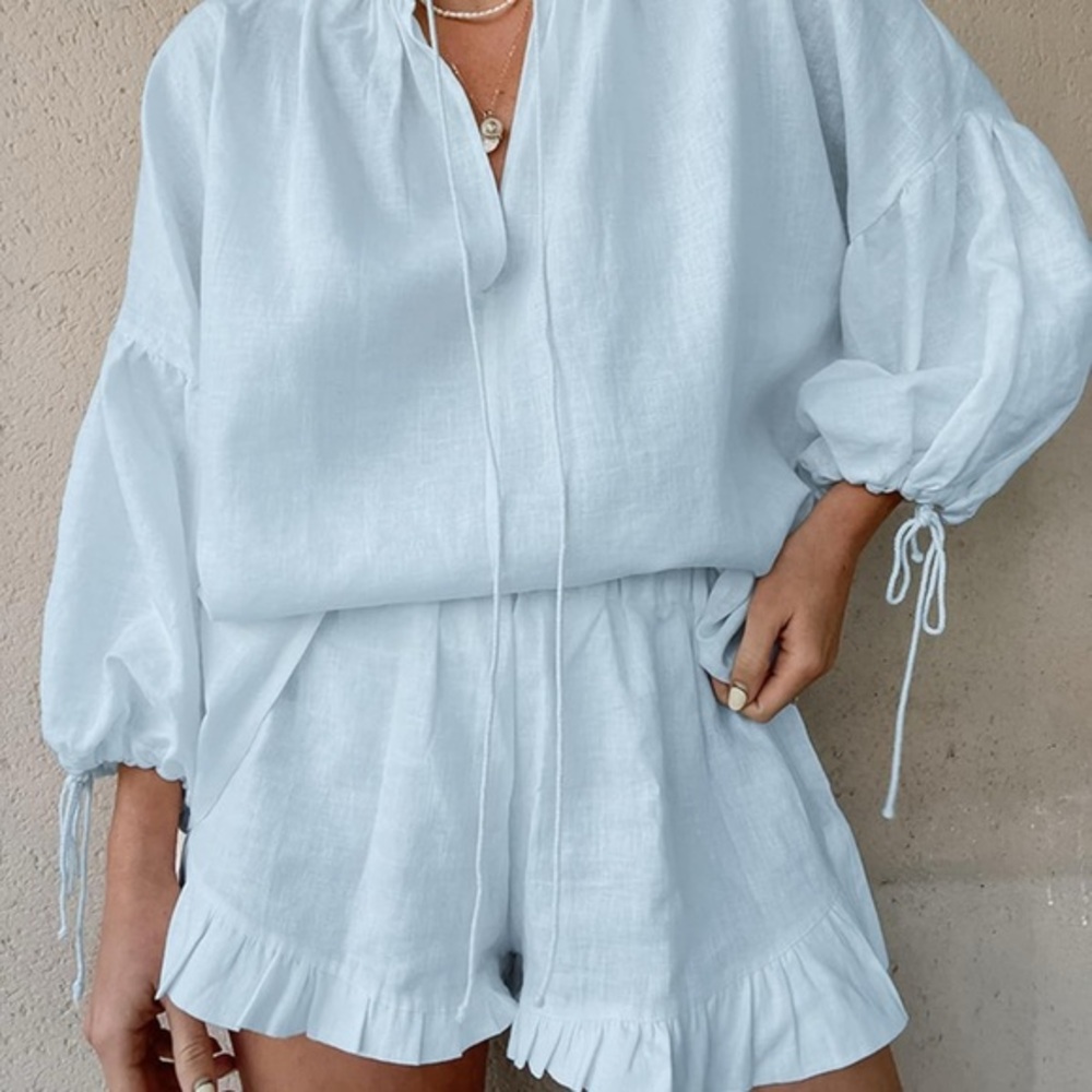 🦋Women's Light‎ Blue Ruffle Shorts Set…NWOT🦋 - Picture 2 of 6